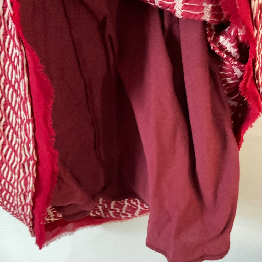Maeve Anthropologie Burgundy White Wavy Textured Shift Dress Fringe Large - Picture 14 of 14